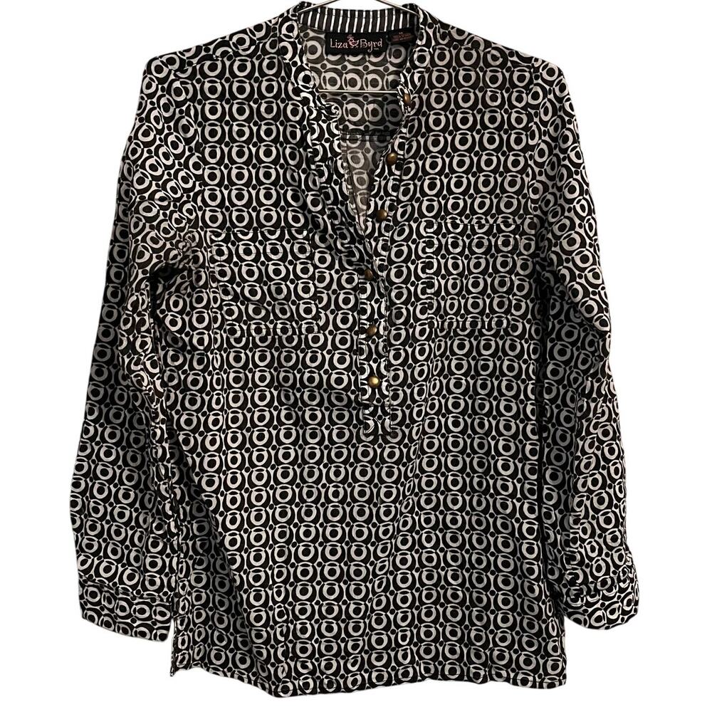 Liza Byrd Black and White Circle Print Lightweight Cotton Tunic M